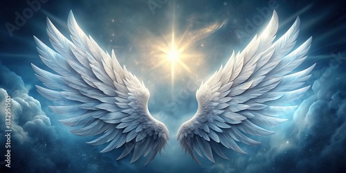 Angel wings with a white feathered design on a background photo