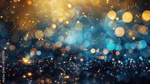 Elegant abstract background with blue gold and silver colors and blurred bokeh lights perfect for festive occasions like Christmas New Year and Valentine s Day