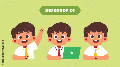 Cute Student with Various Activity at School. Back to School