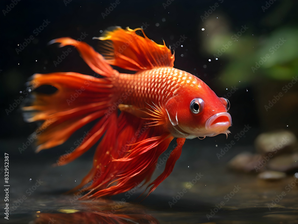 Beautiful Betta Fish Red Crown Tail Realistic AI Image 