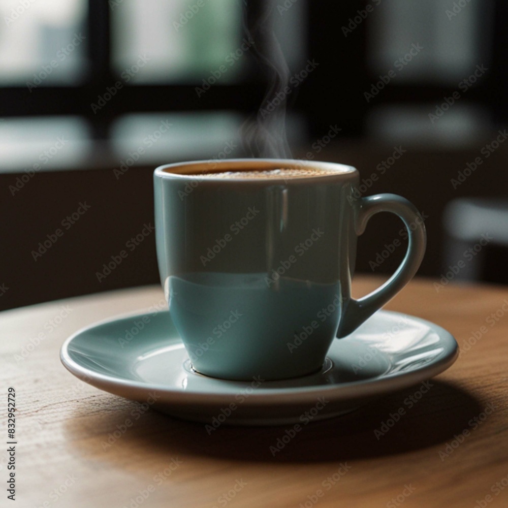 A cup of warm coffee on the table