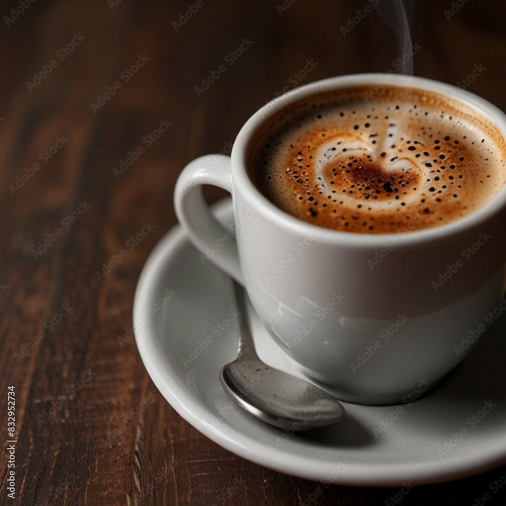 A cup of warm espresso coffee on the table. A cup of warm espresso coffee on the table.