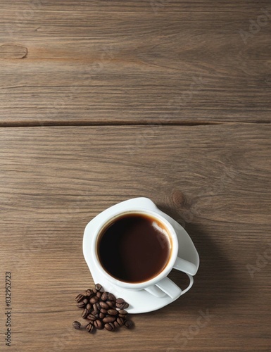 A cup of warm coffee on the table, copy space.