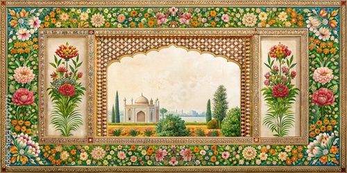 of a classic Mughal garden frame for wedding invitations photo