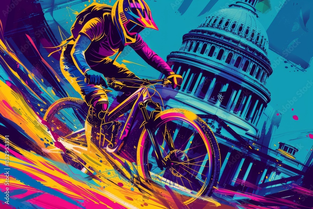 Fototapeta premium BMX rider in USA, watercolor illustration.
