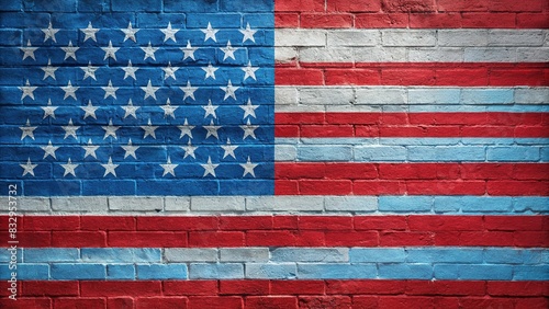 USA flag stars painted on a blue wall, perfect for Independence Day celebrations photo