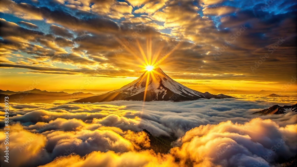 Majestic golden sunrise over a mountain peak