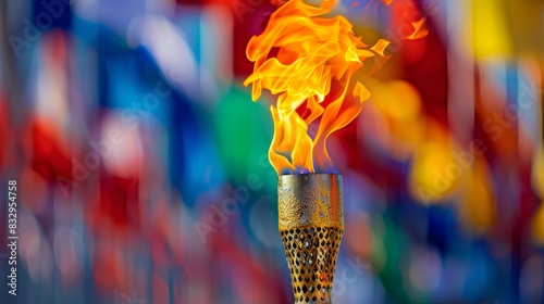 The Olympic torch with flame.