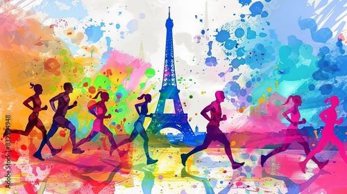 Illustration of people running in the Paris marathon.
