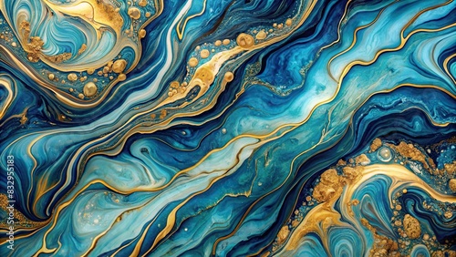 Luxurious blue and gold marble texture with abstract fluid art design for elegant interior decor