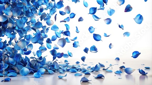 Falling blue rose petals on a white background photo