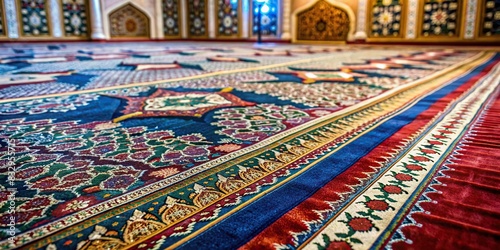 A close-up image of a beautifully decorated prayer rug in a quiet room