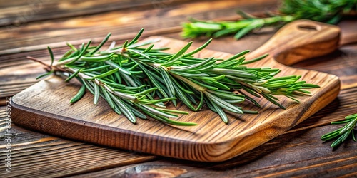 Fresh rosemary leaves on a wooden cutting board