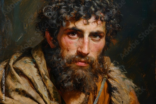 John the Baptist dressed in camel's hair clothing, biblical character. photo