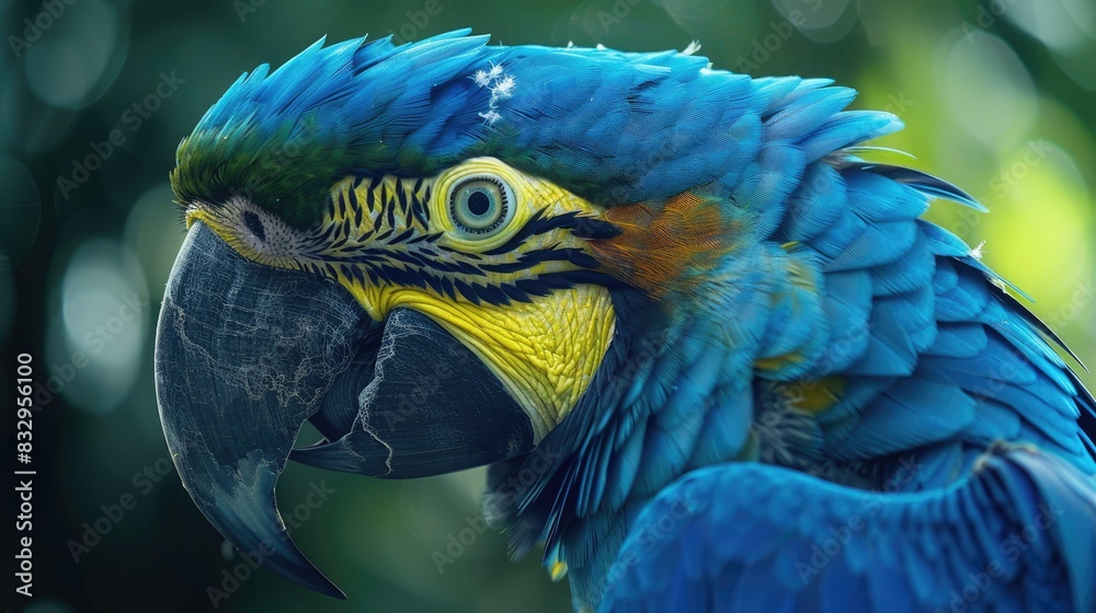Obraz premium Colorful blue macaw parrot in close up