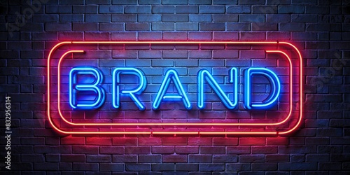 Neon sign with brand logo glowing in the dark photo