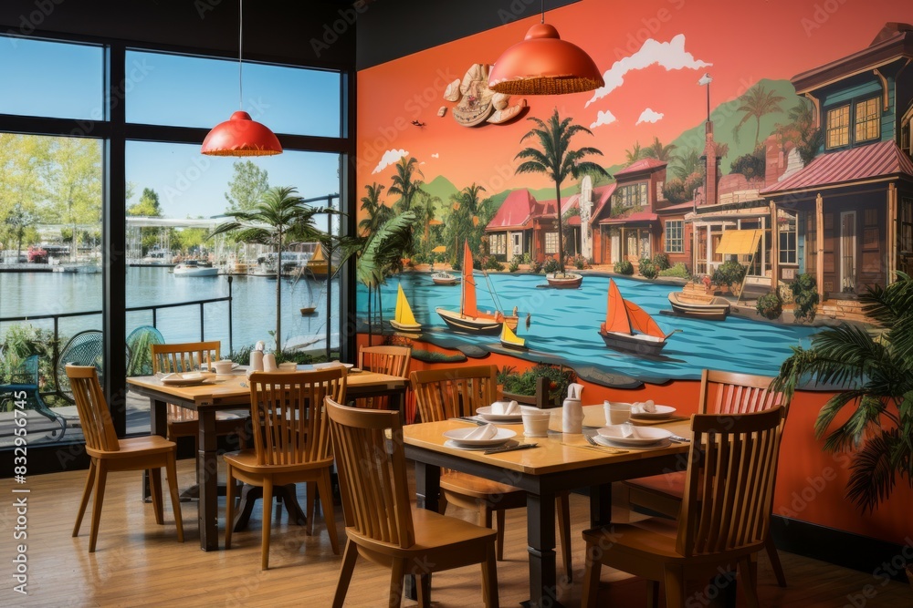 Fototapeta premium Waterfront dining - Generative AI