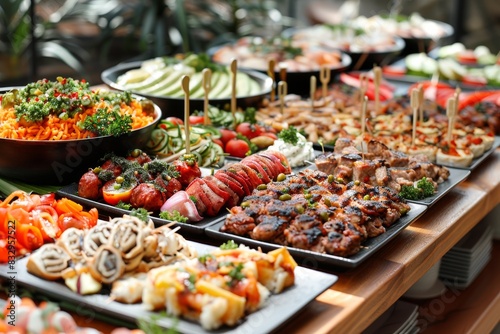 A Buffet Table Overflowing With Various Types of Food