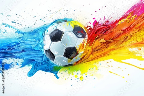 Soccer ball with color splash paint. © Bargais
