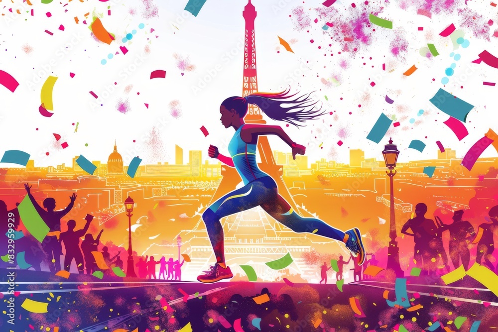 Illustration of woman running in the Paris marathon.