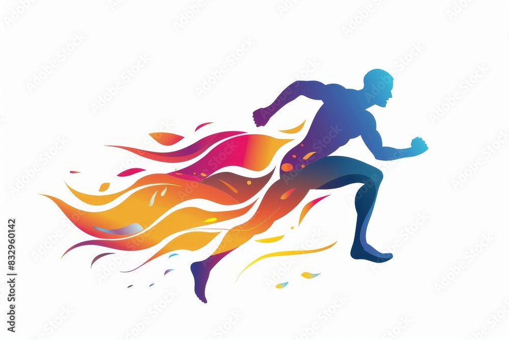 Runner logo with colorful flame. Runner logo with colorful flame.