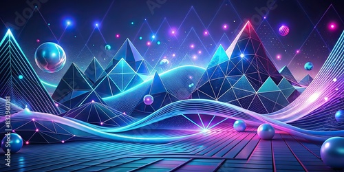 Futuristic backdrop with geometric elements and flowing waves