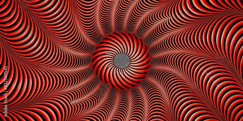 Hypnotic red and black swirling patterns on a psychedelic retro backdrop