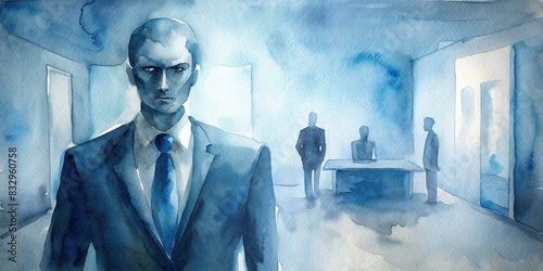 Watercolor of an angry office boss yelling and threatening without any people photo