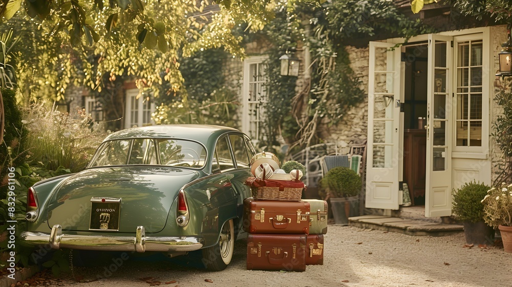 a green car with luggage ready for summer holidays in 3D rendering a green car with luggage ready for summer holidays in 3D rendering
