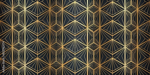 Modern geometric pattern wallpaper with metallic gold lines on black background