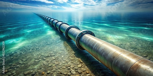 A close-up view of a gas pipeline submerged beneath the surface of the water