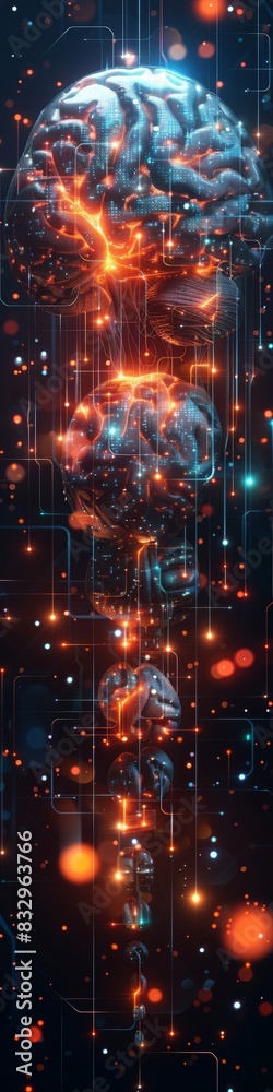 An abstract background with copy space and a digital brain, artificial intelligence concept. 