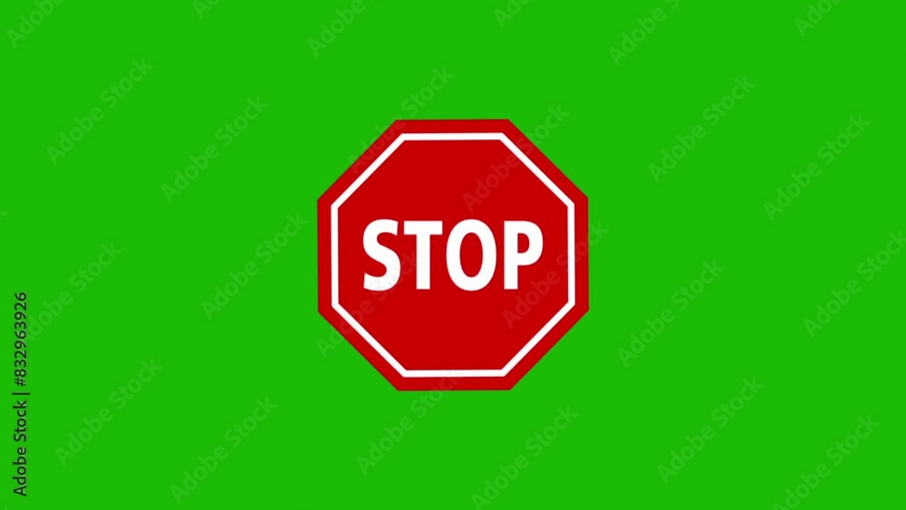 animation of stop icon with green screen background.