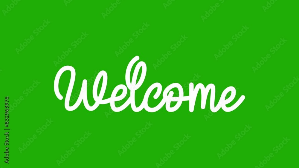 white welcome text animation on a green background. white welcome text animation on a green background.