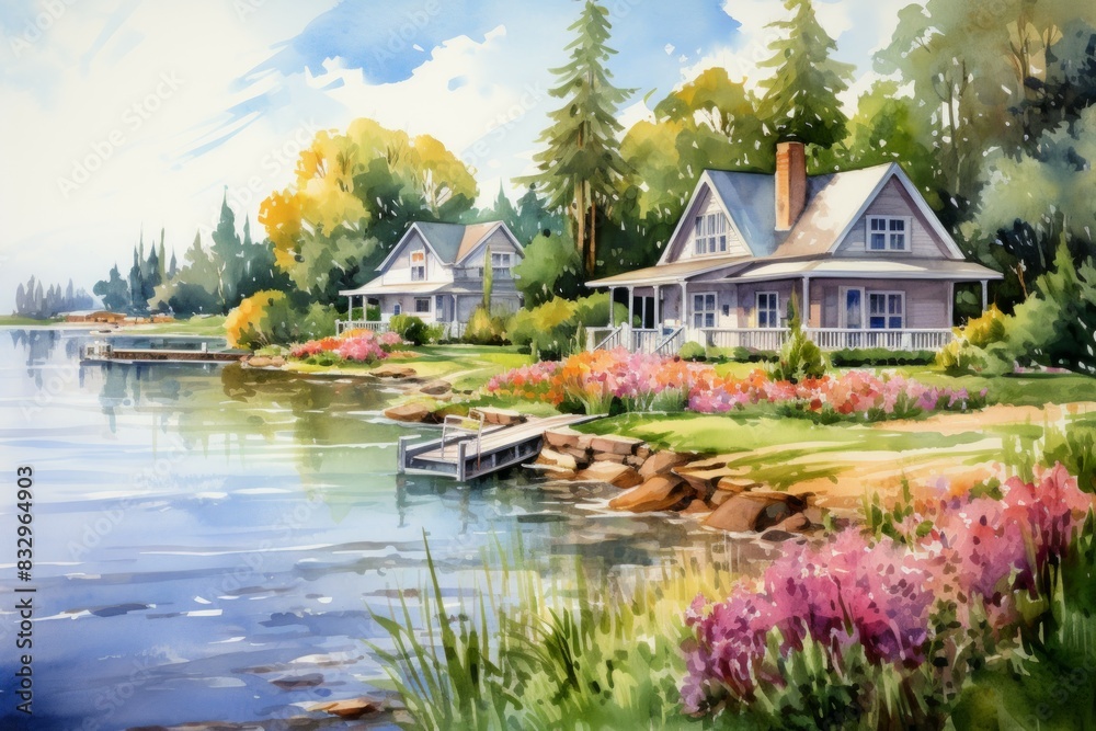 Fototapeta premium Summer cottages - Generative AI