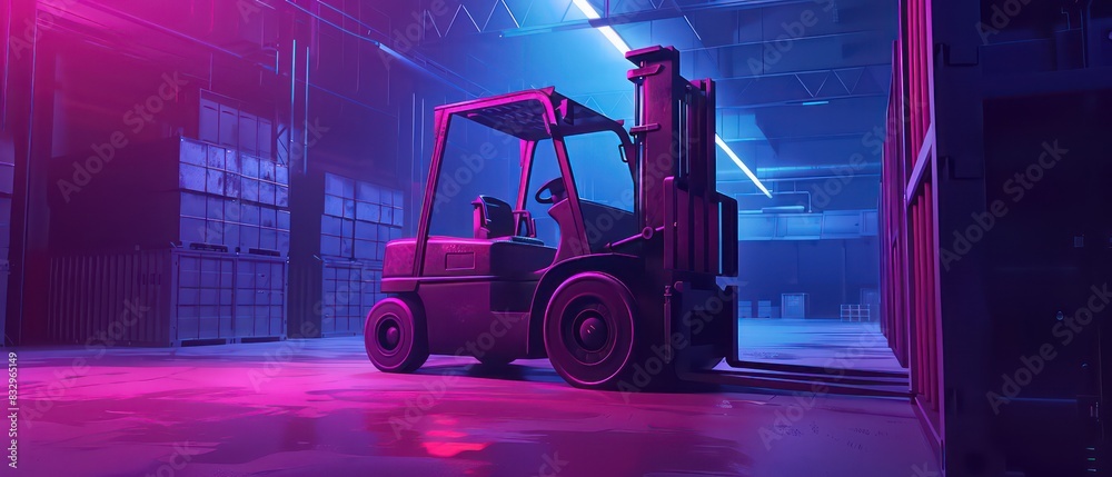 forklift truck with nobody parked inside a warehouse forklift truck with nobody parked inside a warehouse