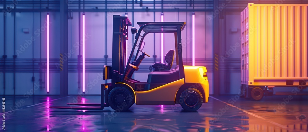 forklift truck with nobody parked inside a warehouse forklift truck with nobody parked inside a warehouse