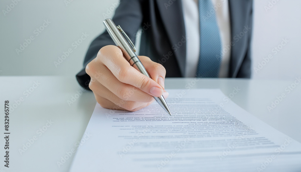 Close up on contract being signed by successful young businessman to close a business deal. Close up on contract being signed by successful young businessman to close a business deal.