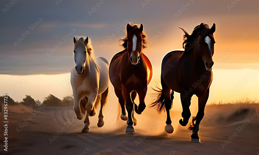 Fototapeta premium horse in sunset run 