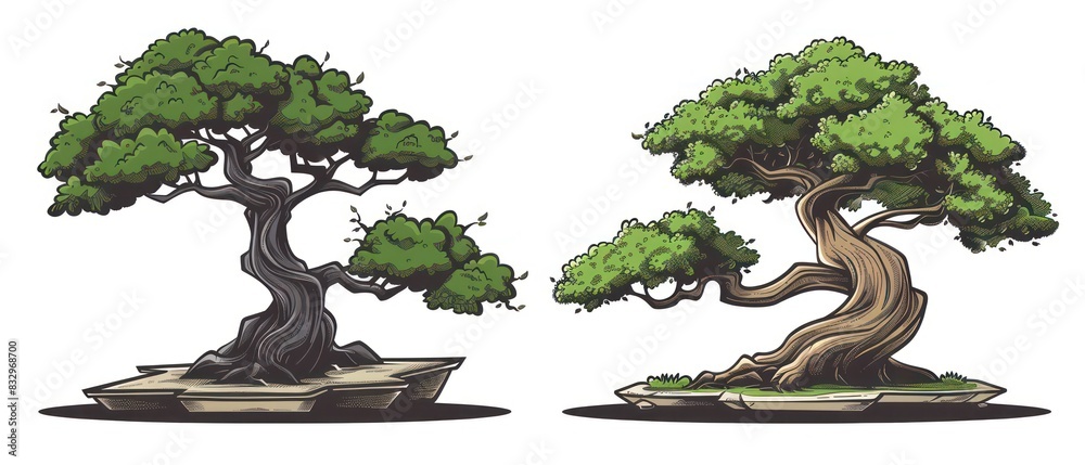 bonsai illustration symbol design with simple colors isolated on a white background