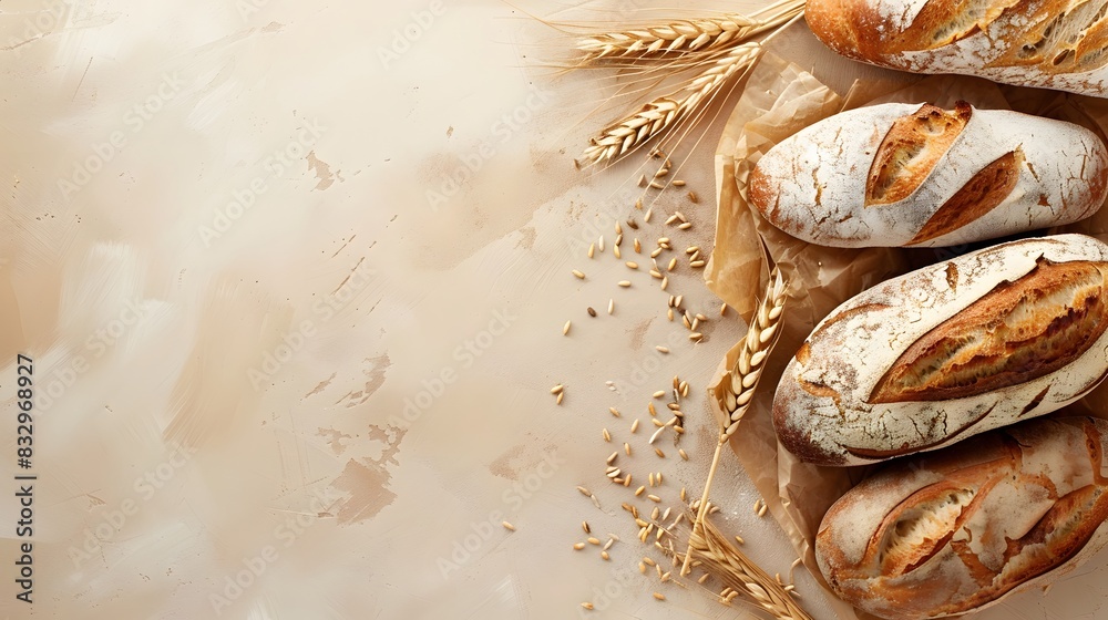Different bakery products on brown background Different bakery products on brown background