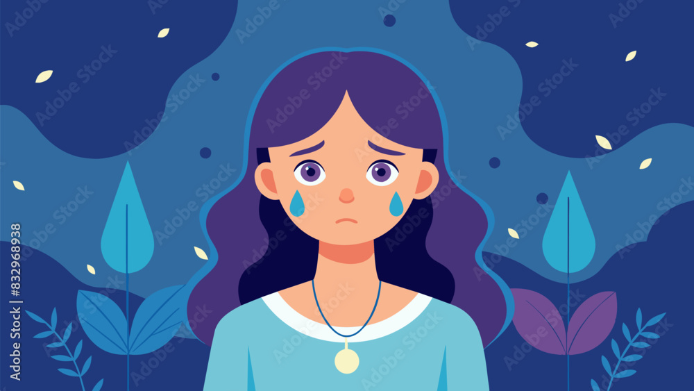 With tears in her eyes a girl shares how her struggles with depression and anxiety led her to discover the power of prayer.. Vector illustration With tears in her eyes a girl shares how her struggles with depression and anxiety led her to discover the power of prayer.. Vector illustration