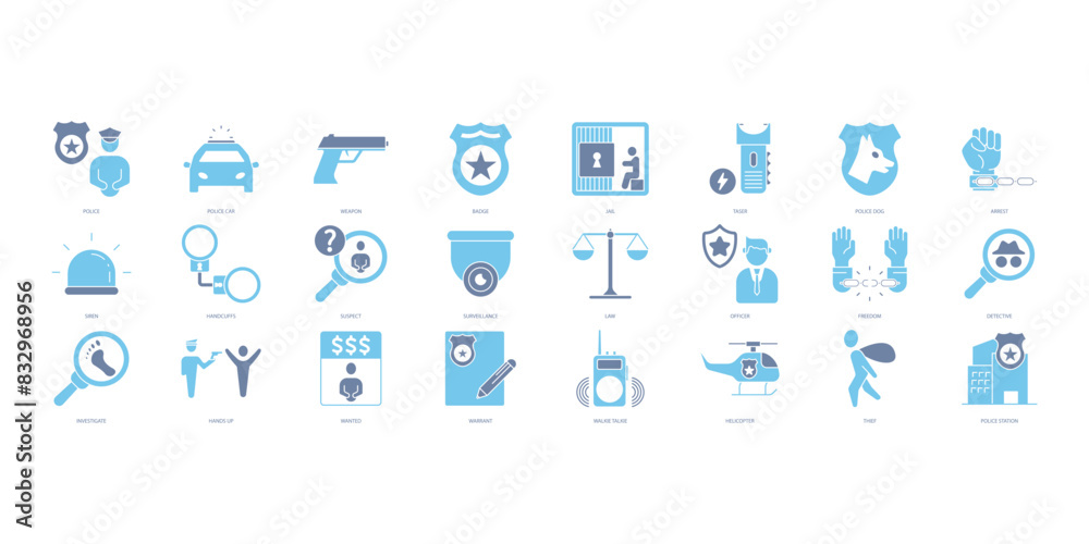 Police icons set. Set of editable stroke icons.Set of Police Police icons set. Set of editable stroke icons.Set of Police