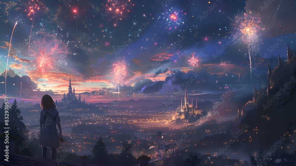 fireworks in the night sky. fireworks in the night sky.