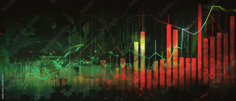 Infographic stock chart, green and red bars in a candlestick chart ...