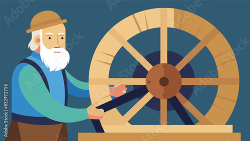 The elderly gentleman took great pride in maintaining the oldfashioned waterwheel a tradition passed down through generations.. Vector illustration