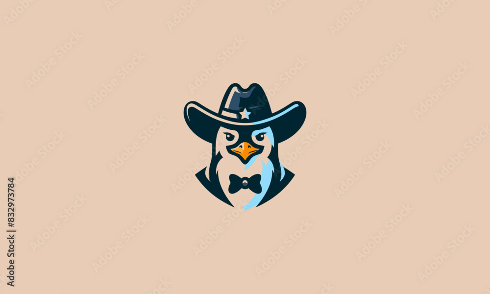 Fototapeta premium penguin wearing hat cowboy vector mascot design