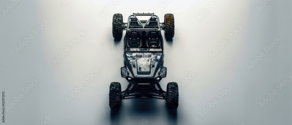 Naklejka premium banner of a dark 4x4 off road buggy in a light studio background