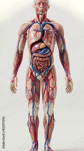 Human body organ anatomy from head to toe with white background for science learning