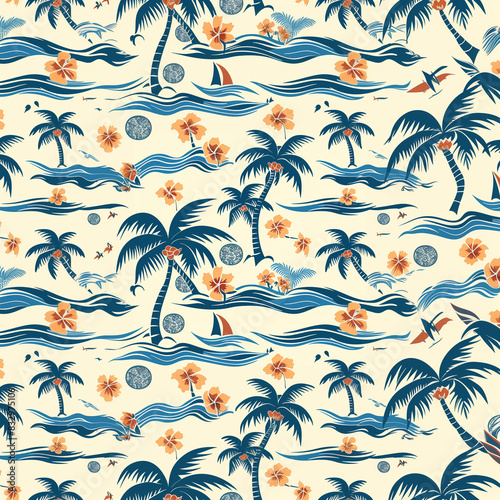 seamless pattern sea and coconut tree of shirt Hawaii style